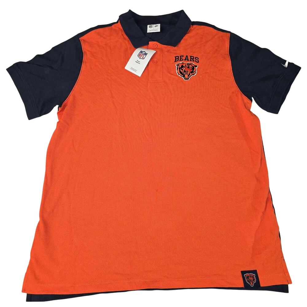 Nike Chicago Bears Polo Shirt Men's Large Orange Navy NWT NFL